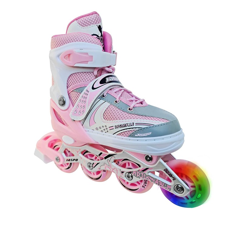 Jaspo Sparkle Adjustable Inline Skates with Front Light up Wheels Beginner Skates Fun Illuminating Roller Skates for All Boys and Girls