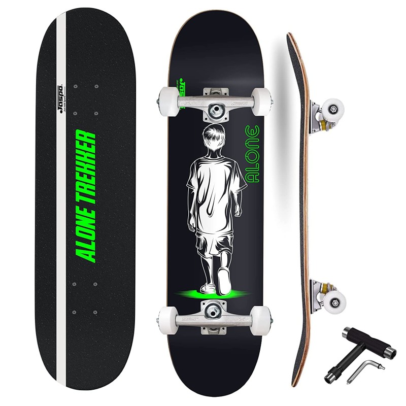 Jaspo Alone (31 X 8 Inches) 7 Layer Wooden (Canadian Maple) Professional Grade Concave Skateboard - Made in India (Alone)