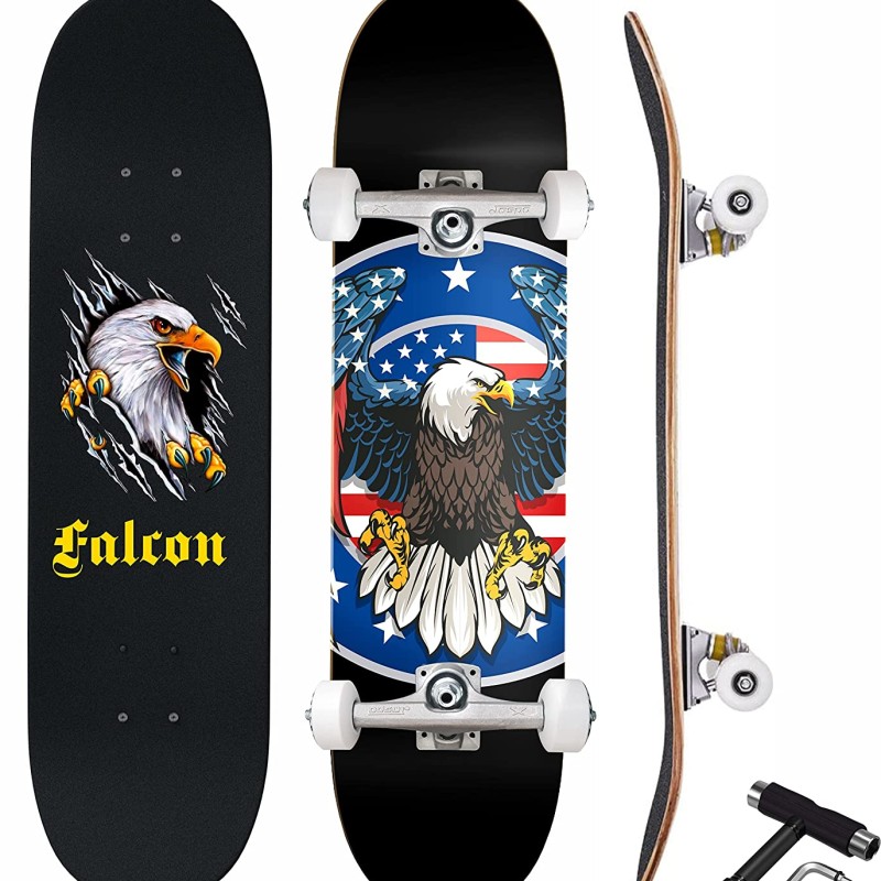 Jaspo Falcon (31X 8) inches Complete Fully Assembled 7 Layer Canadian Maple Skateboard for Kids/Boys/Girls/Youth/Adults – Made in India (Falcon)