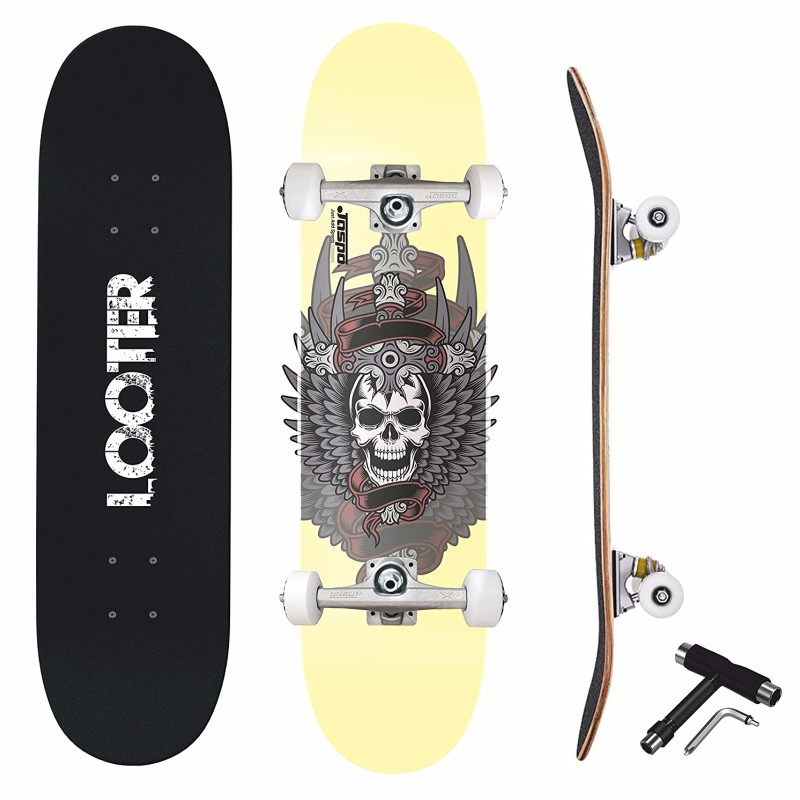 Jaspo Looter (31X 8) inches Complete Fully Assembled 7 Layer Canadian Maple Skateboard for Kids/Boys/Girls/Youth/Adults – Made in India (Looter)